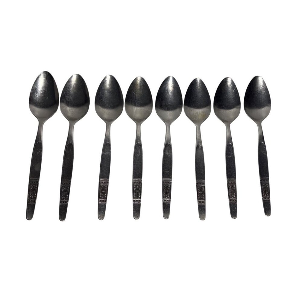 National Stainless Coffee Spoons Japan Fleur-De-Lis Handle Set of 8